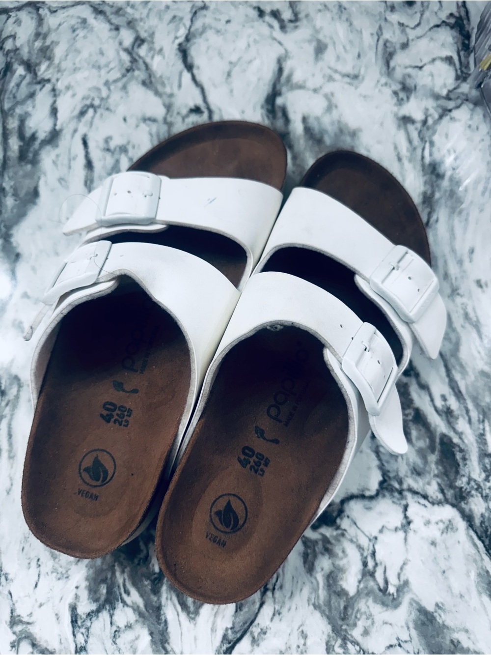 Papillio White Leather Footbed Slides